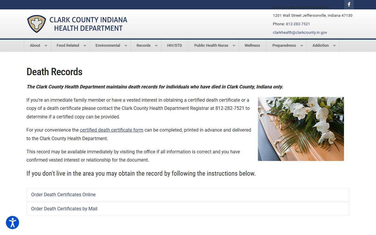 Clark County Health Department vital records page for obituary and death certificate requests